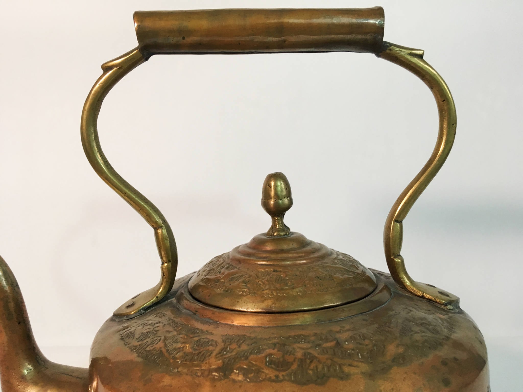 Antique Engraved Victorian Brass Hot Water Tea Kettle