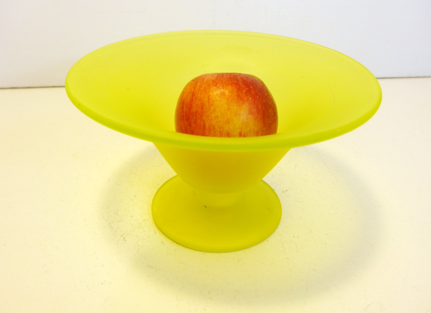 Yellow Vaseline Glass Pedestal Bowl Vintage Heavy Yellow Depression