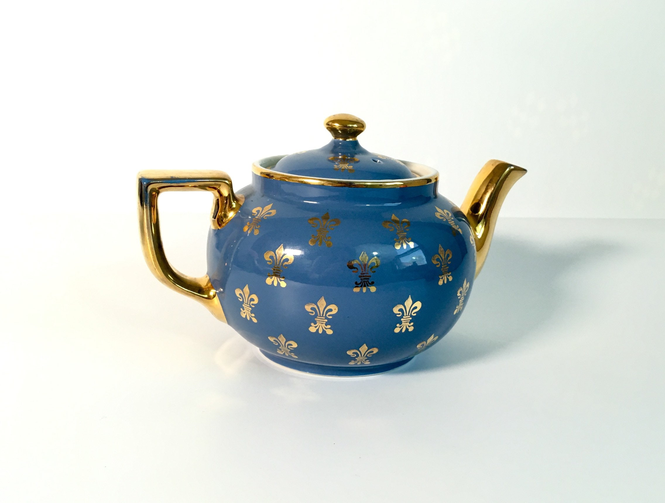 Vintage Blue Teapot Hall Streamline Tea Pot Dresden Blue Art Deco