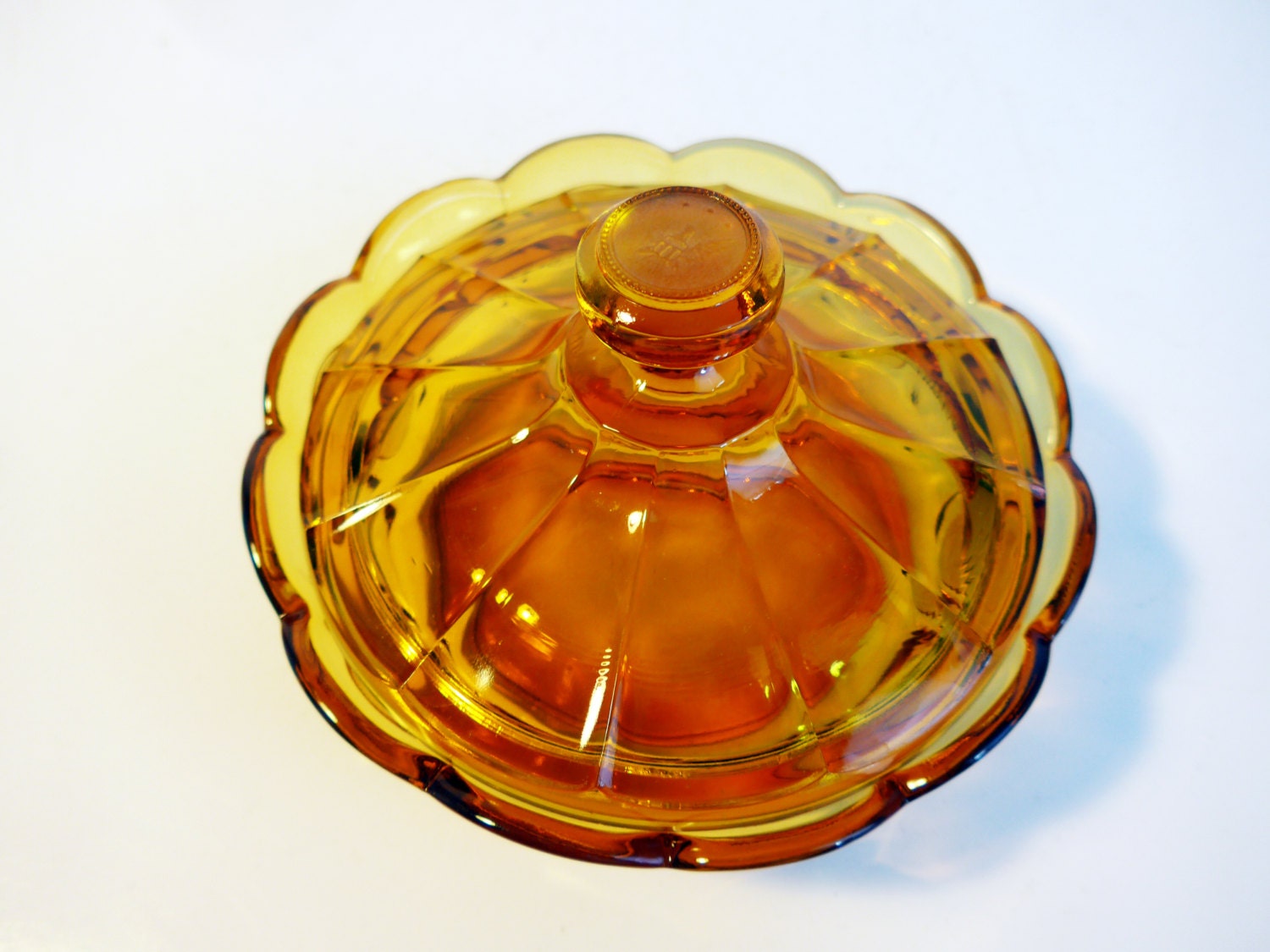 Vintage Fostoria Candy Box & Lid in Coin Glass Amber Glass Lidded