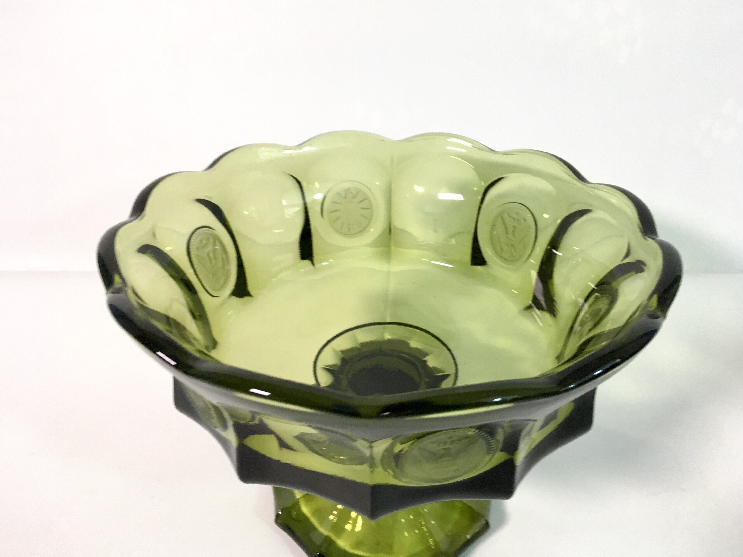 Vintage Green Pedestal Bowl w/ Eagle & Starburst
