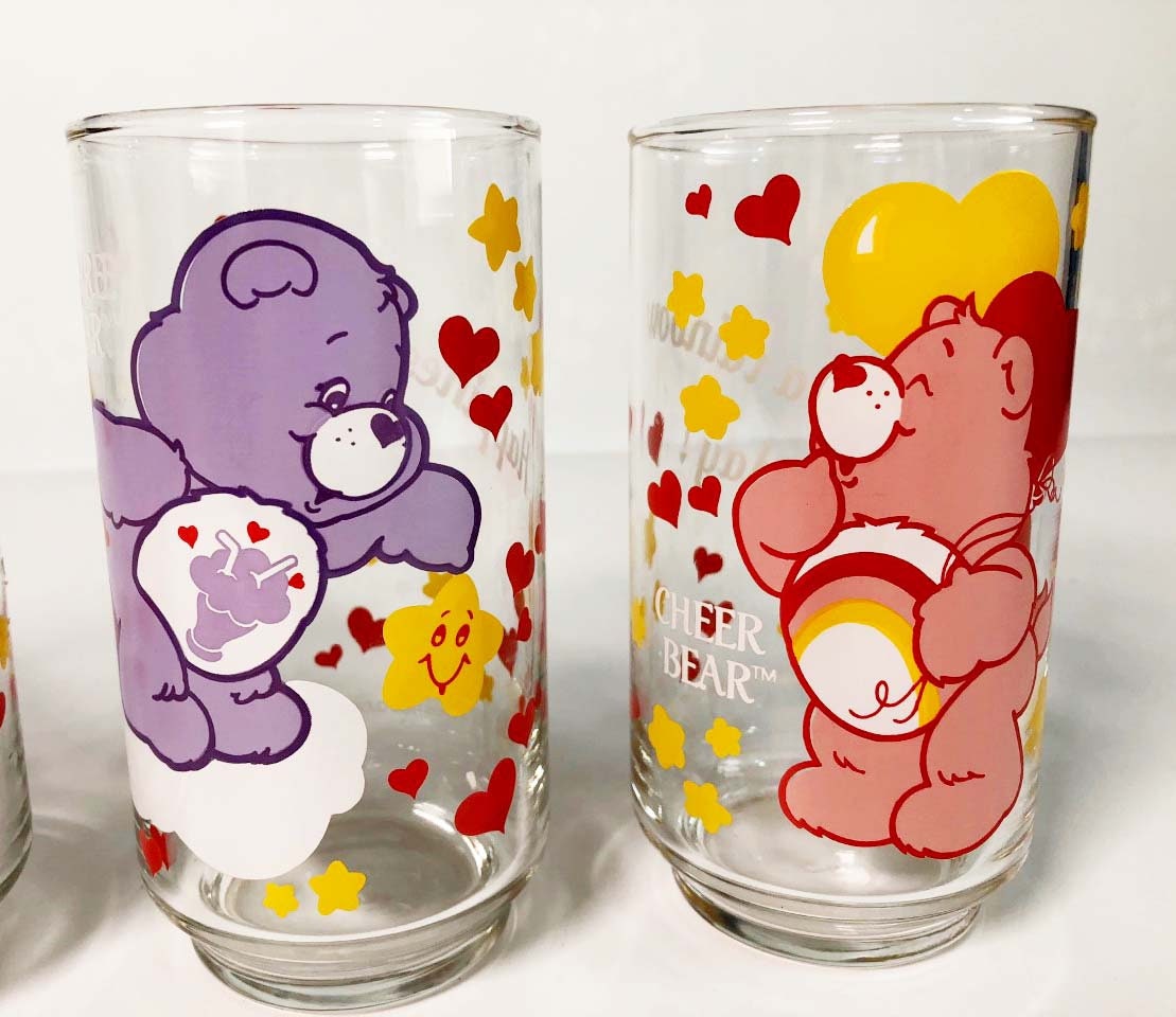 Care Bears Drinking Glasses Set Of 4 1986 Vintage Tumblers Libby 