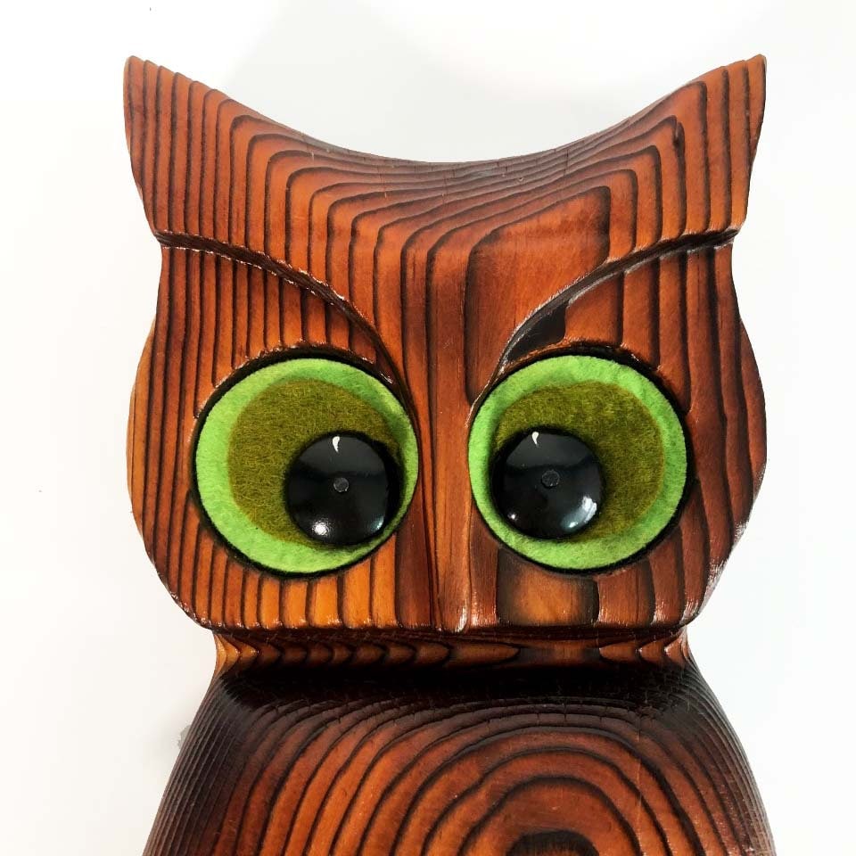 Vintage Wood Owl Green Mountain Wooden 1970s Wall Hanging Kitsch