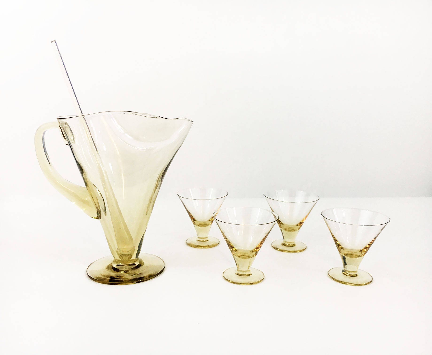 Vintage Martini Set Smoke Gray Glass Cocktail Pitcher with Matching