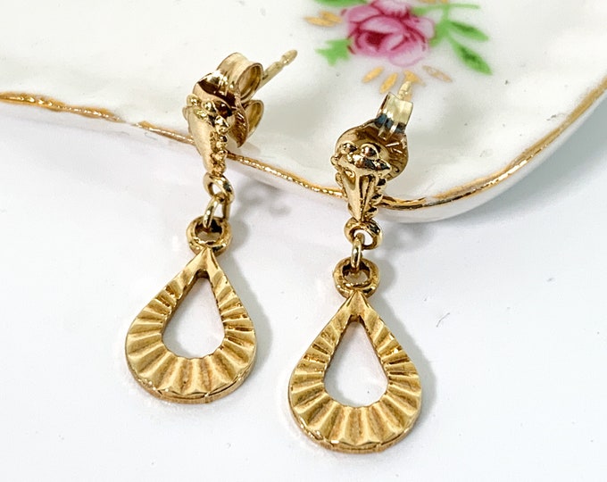 Vintage Post Dangle Earrings - Small Drops - Dainty Vintage Retro Mid century Jewelry w/ Textured Loops