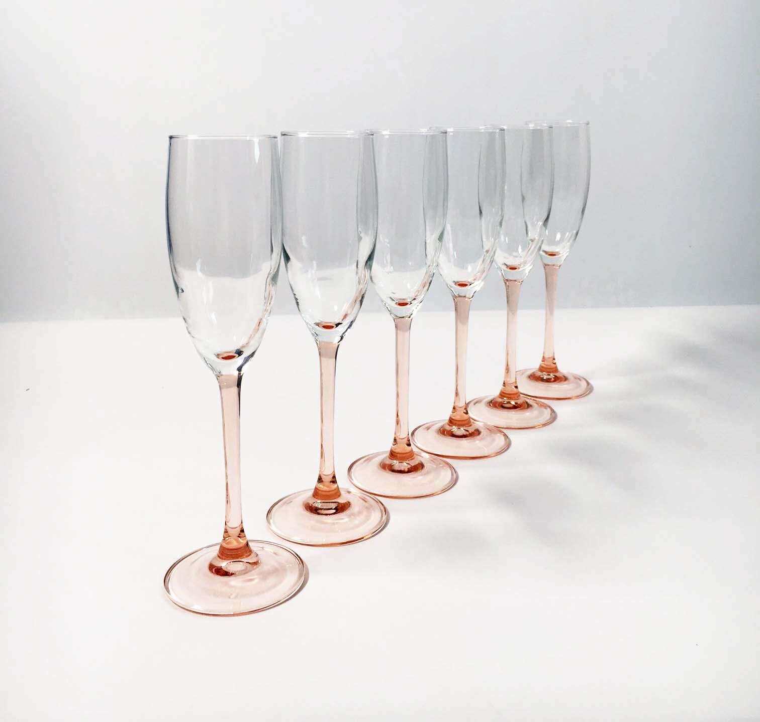 Pink Stemmed Champagne Glasses Vintage Set of 6 6 oz. each Blush
