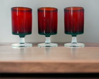 3 Vintage Ruby Red French Luminarc Cordial or Small Wine Glasses Set of 3 -  Luminarc Cordials - Vintage Red Cordial / Wine Glasses