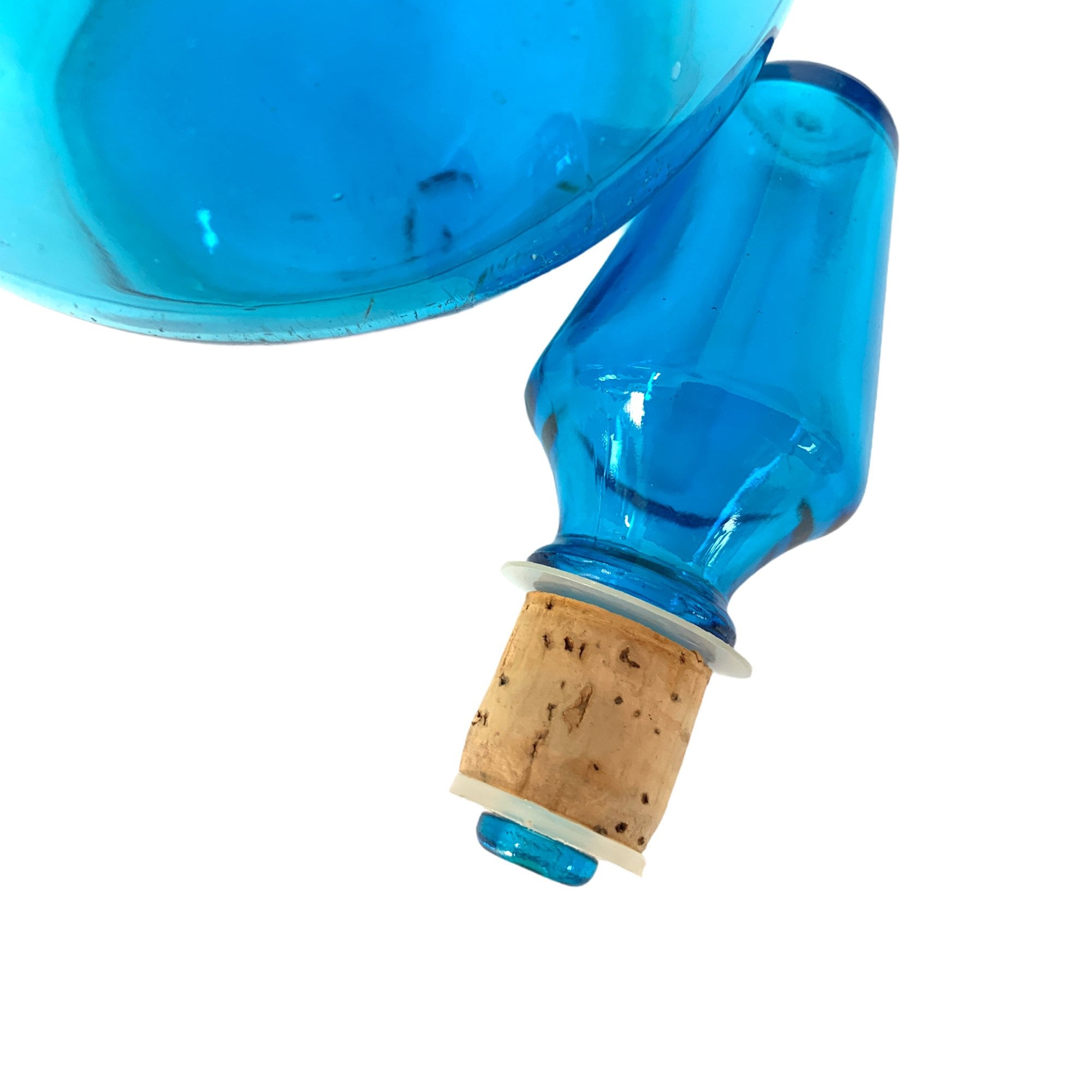 Vintage Blue Glass Bottle w/ Glass stopper Downy Empoli Turquoise