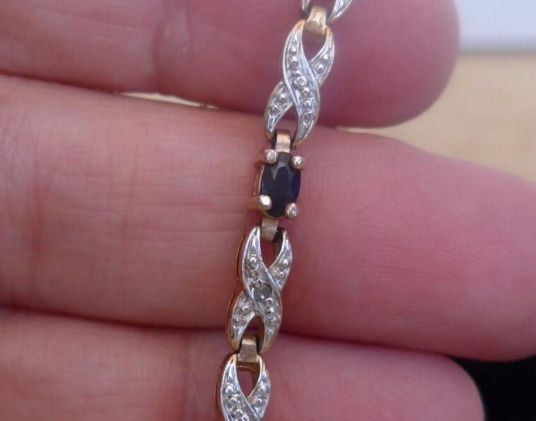 Vintage Vermeil Bracelet 925 Sterling Silver with 7 Blue Topaz Stones