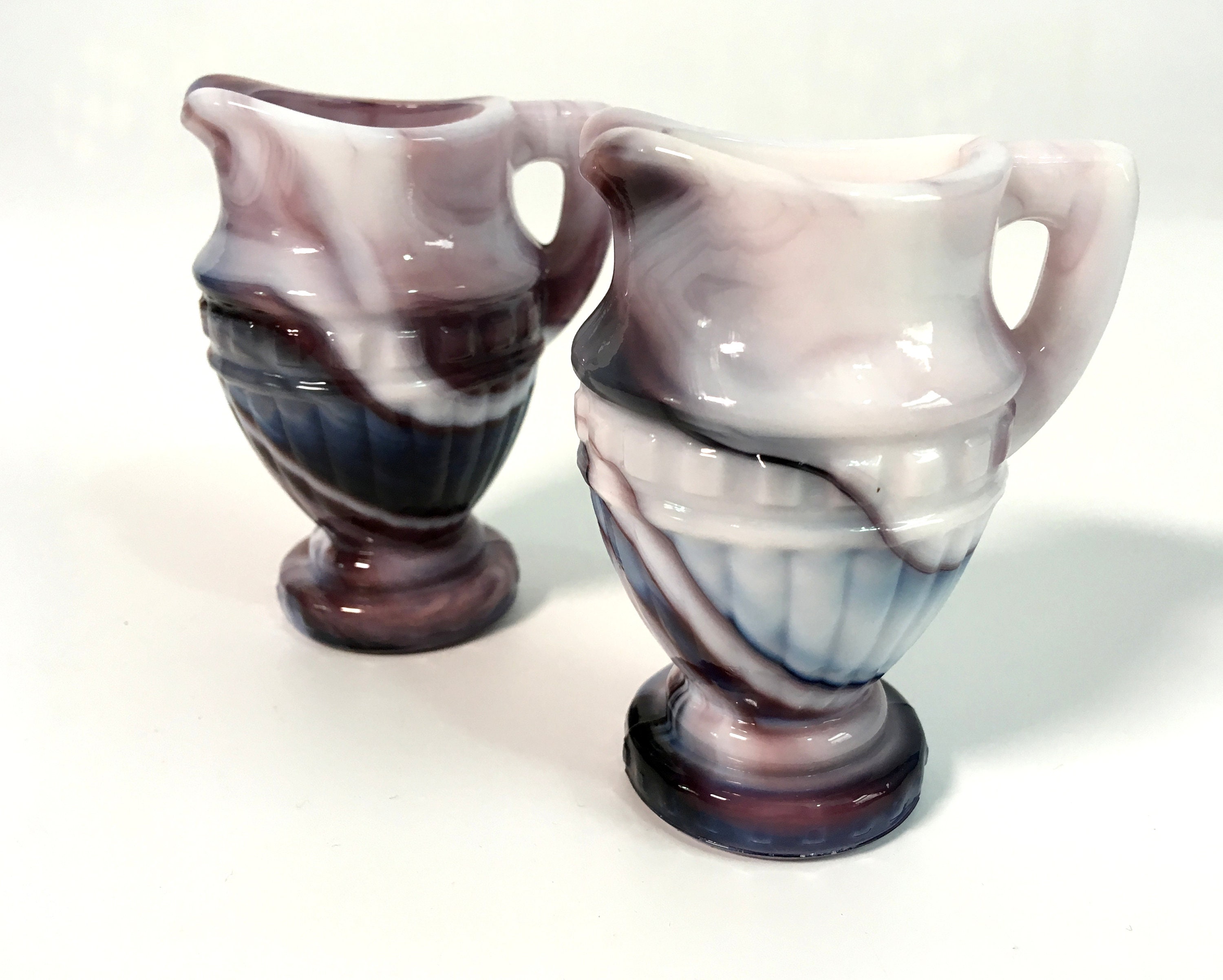 Vintage Imperial Purple w/ White Slag Glass Toothpick Holders 2