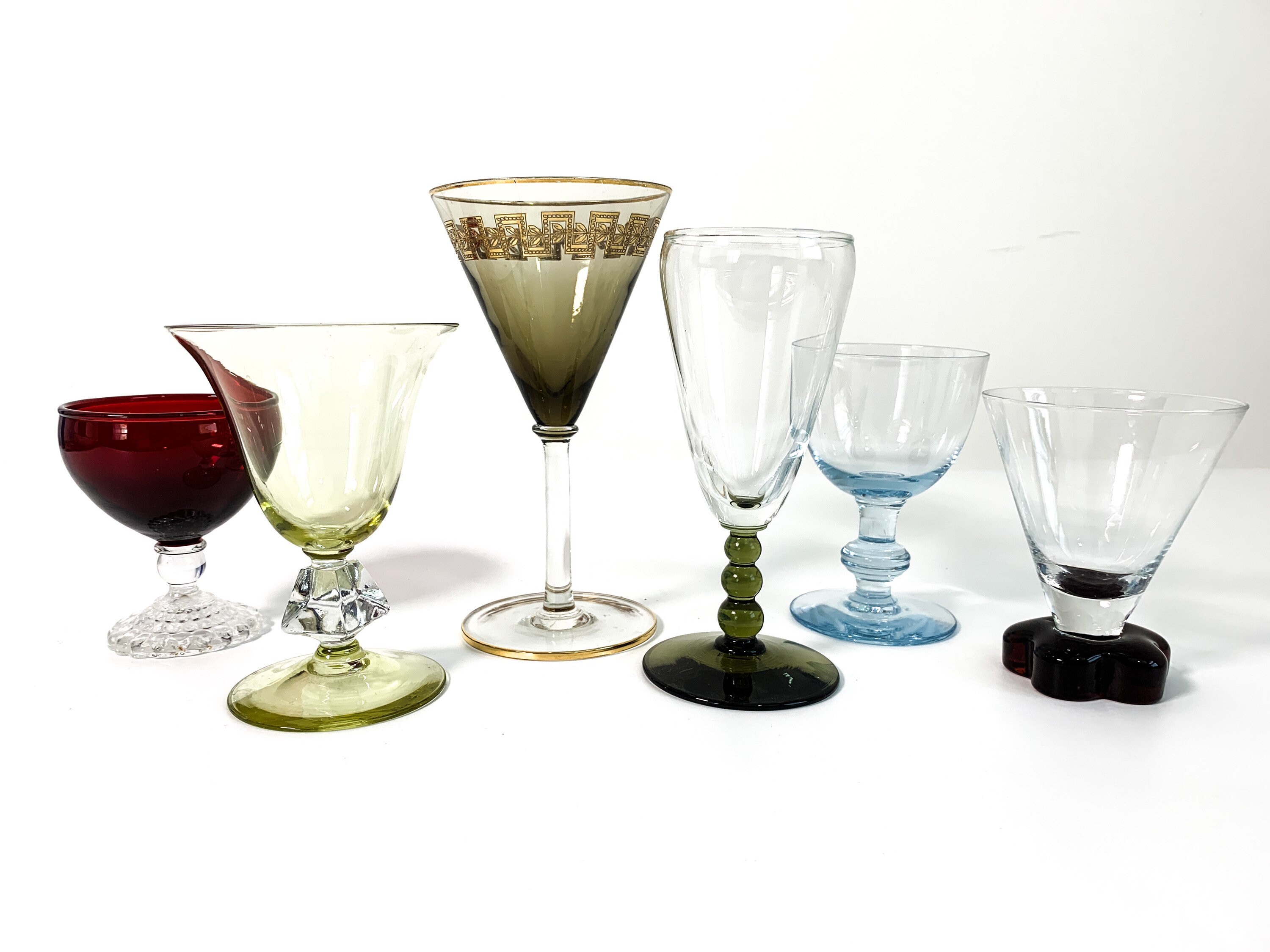 2nd Time Around Vintage Set 6 Multi Color Cocktail Liquor Glasses