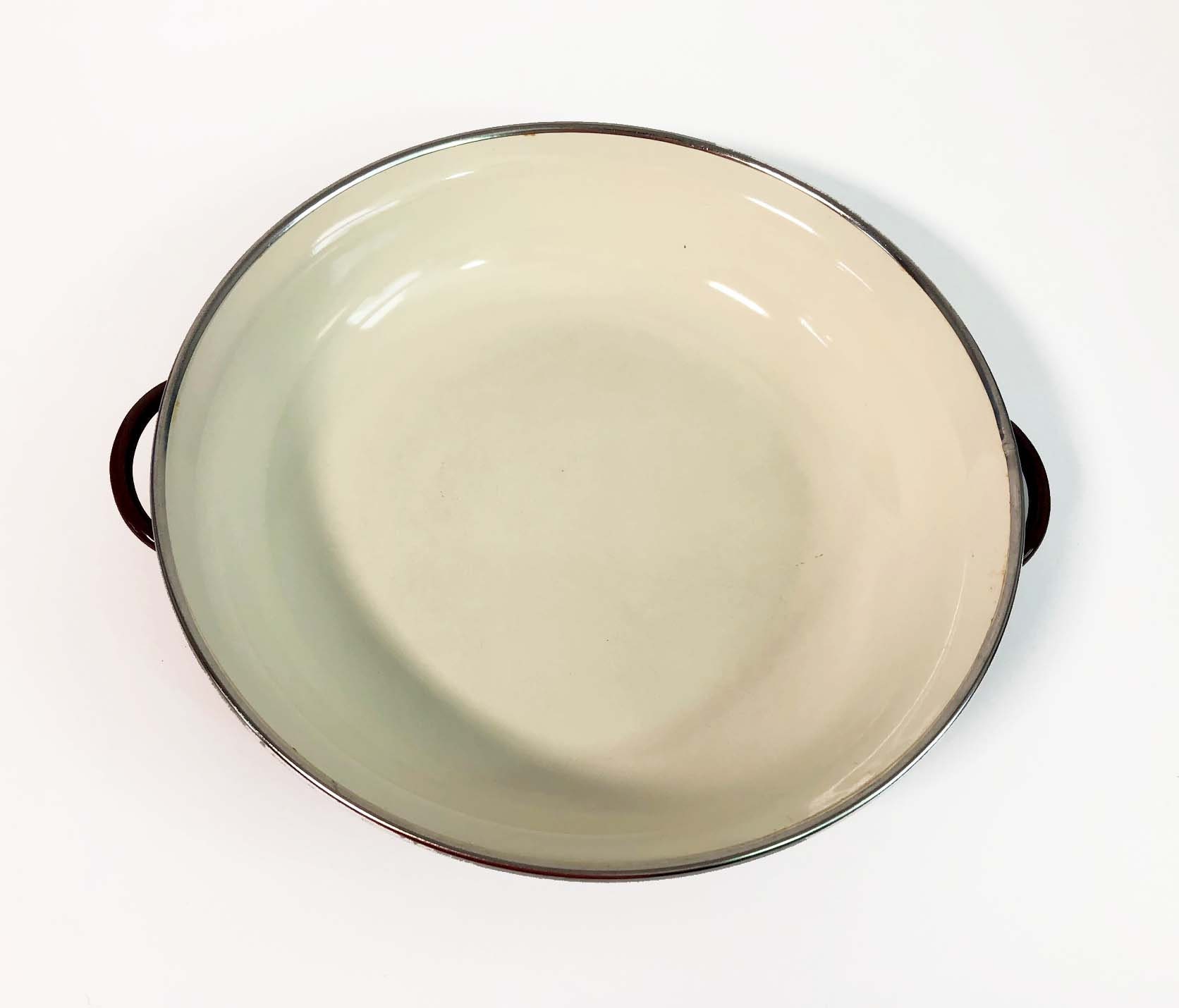 Vintage Enamelware Serving Bowls Handled Nesting Brown/Tan or Cream