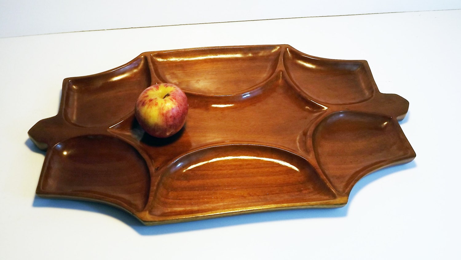 Vintage Cherry Wood / Wooden / Carved Serving Tray - Sectioned Platter - Very Large - Mid 