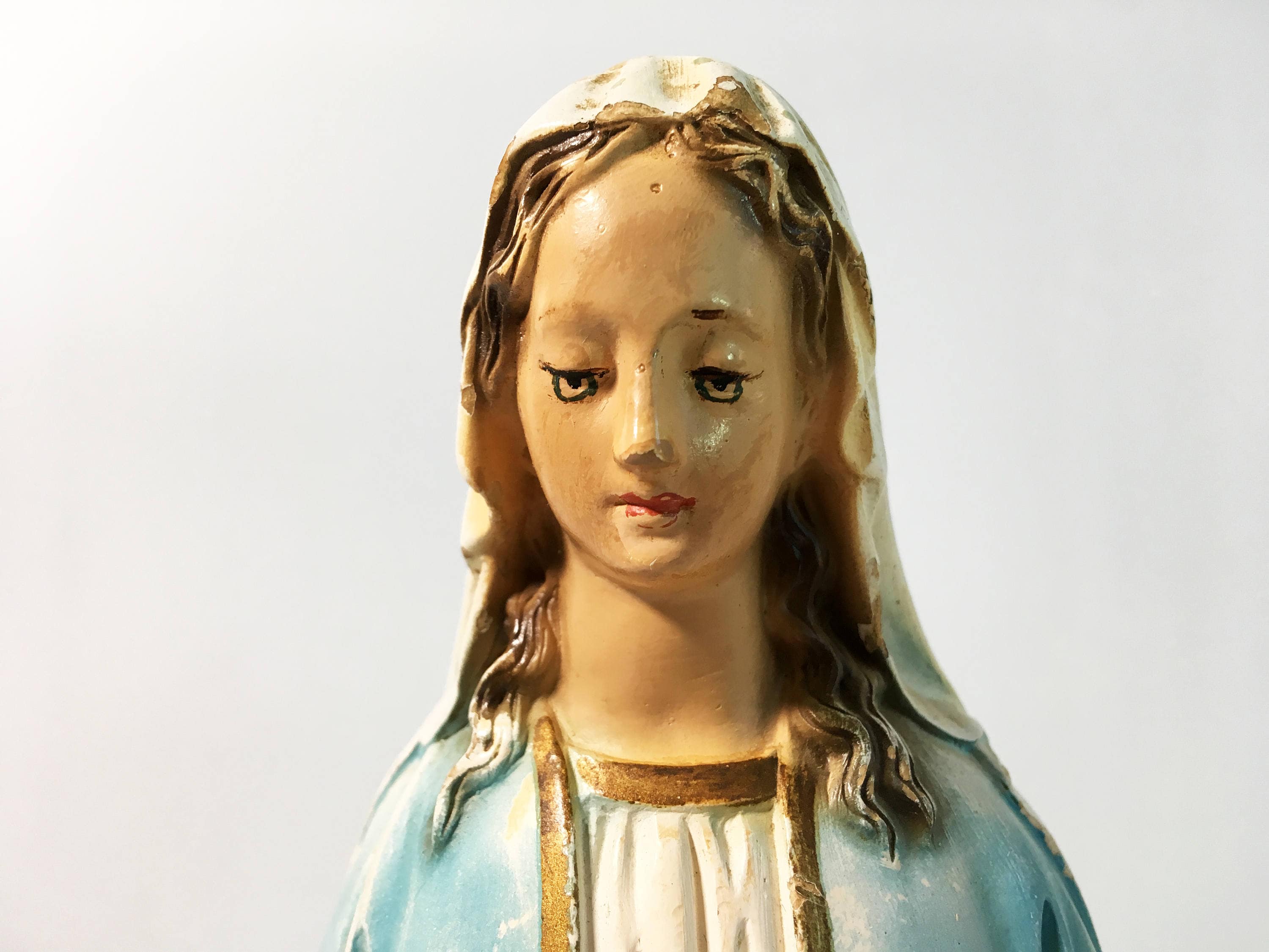 Vintage Statue of Mary Queen of Heaven on Serpent Globe Shabby Chic