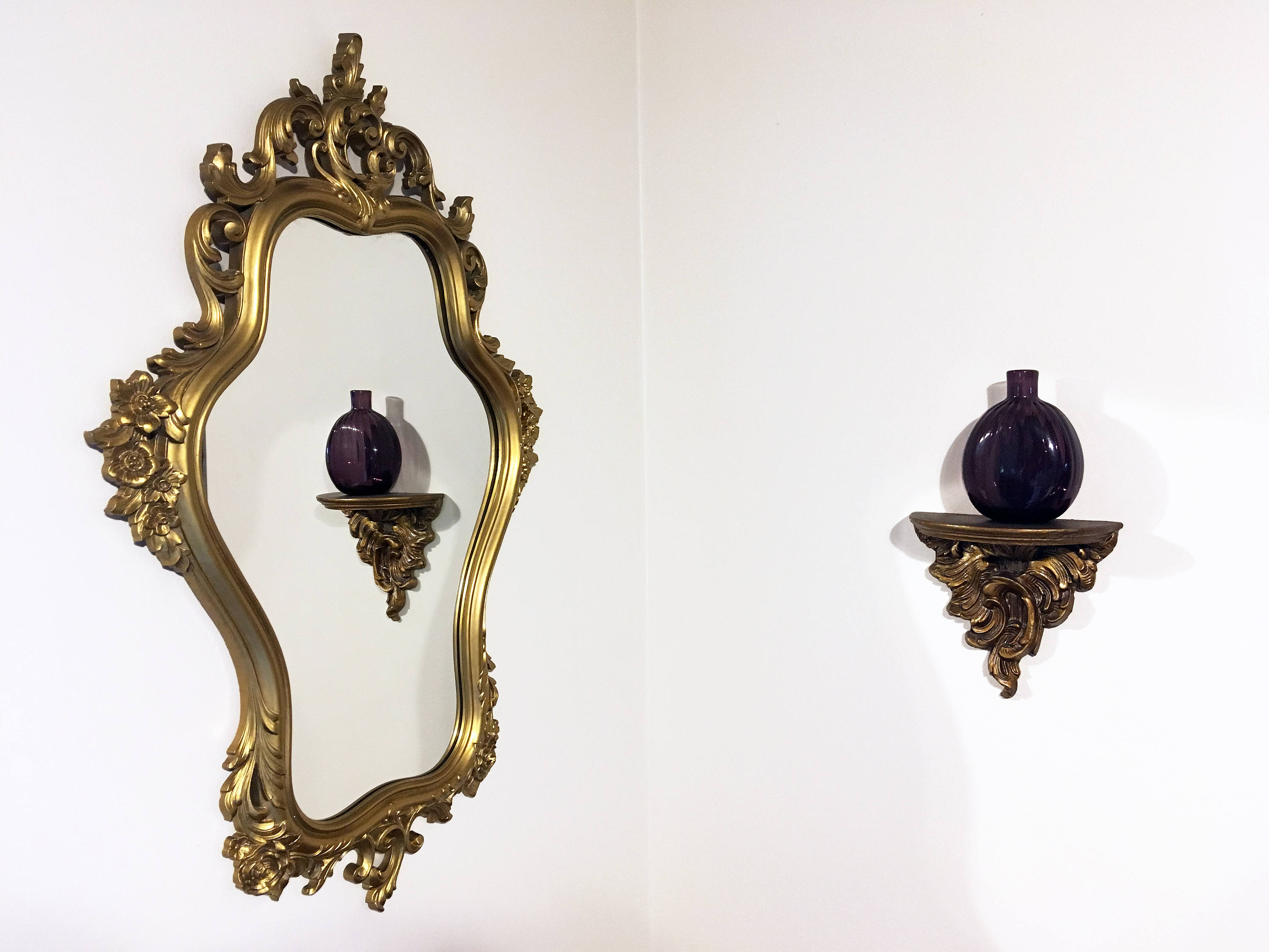 Vintage Wall Mirror Large Gold Syroco Ornate Mid Century Regency Vintage Wall Mirror Large Gold Syroco Ornate Mid Century Regency Dated 1965 Unique Shape Retro Decor 5111