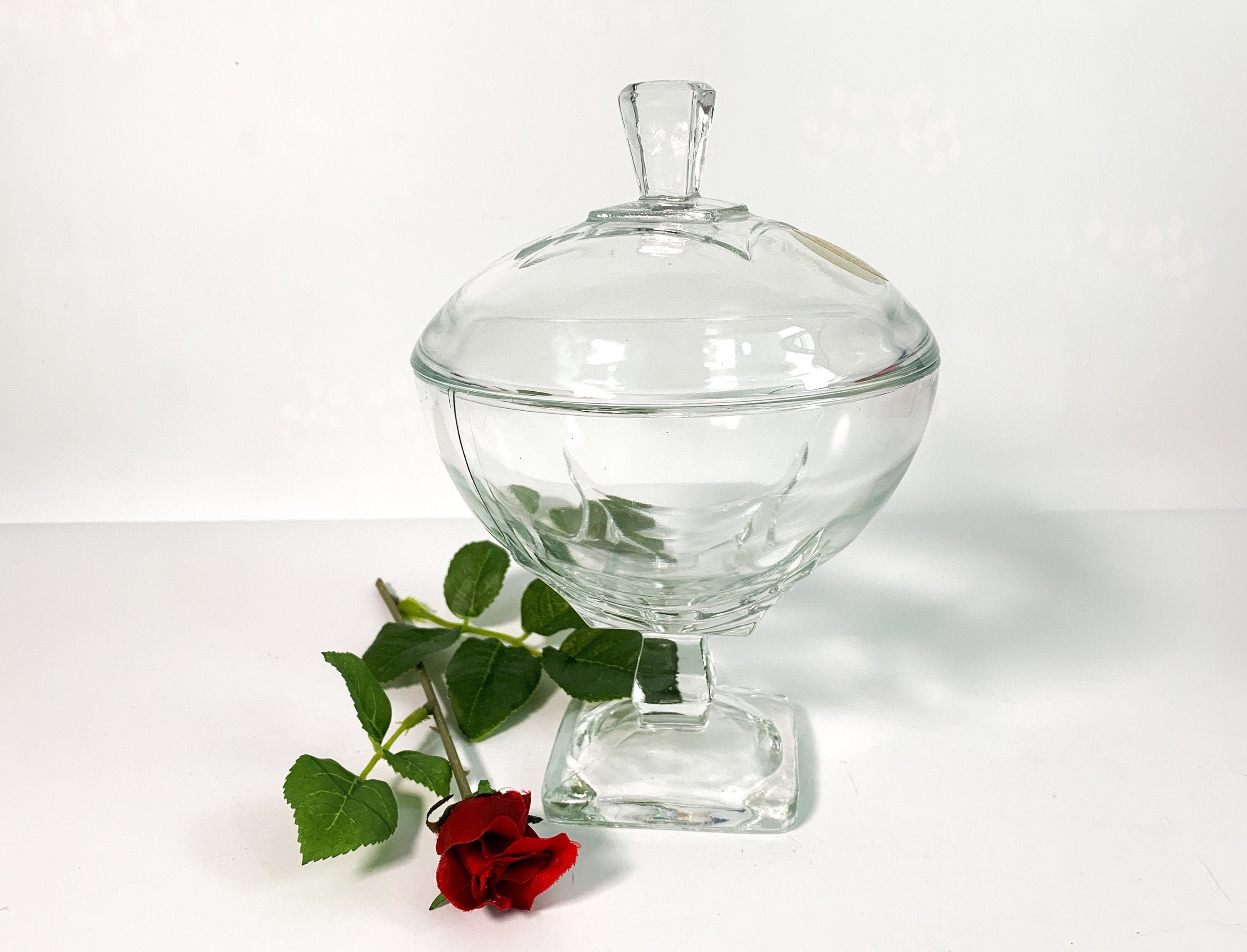 Vintage Hazel Ware Simplicity Clear Glass Lidded Candy Dish Pressed