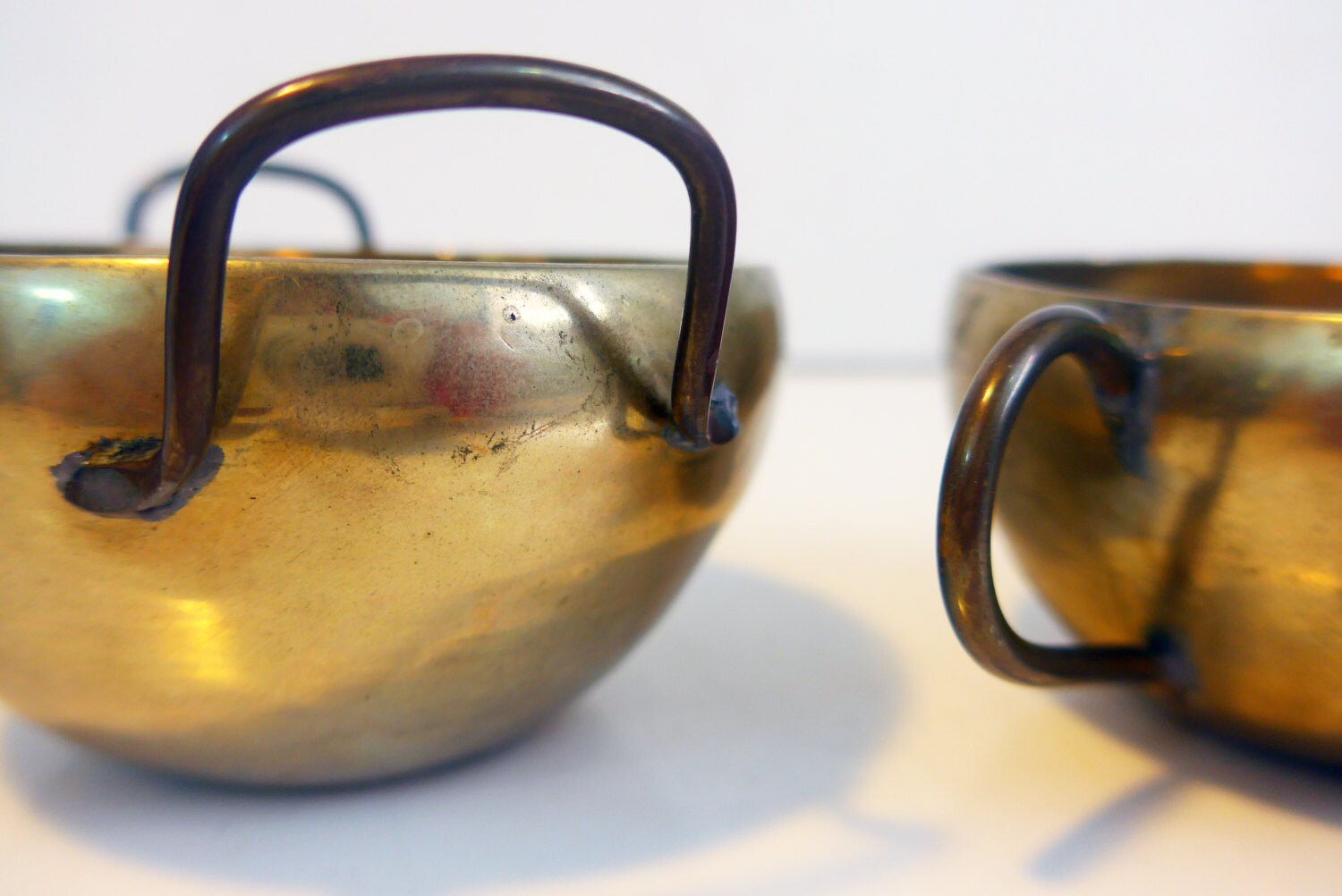 Vintage Solid Brass Sugar and Creamer Set Retro Unique Brass Serving Set