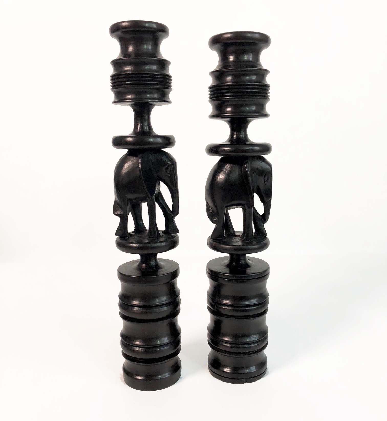 Vintage Ebony Candlestick Holders Set of 2 Pair of Dark Solid Wood