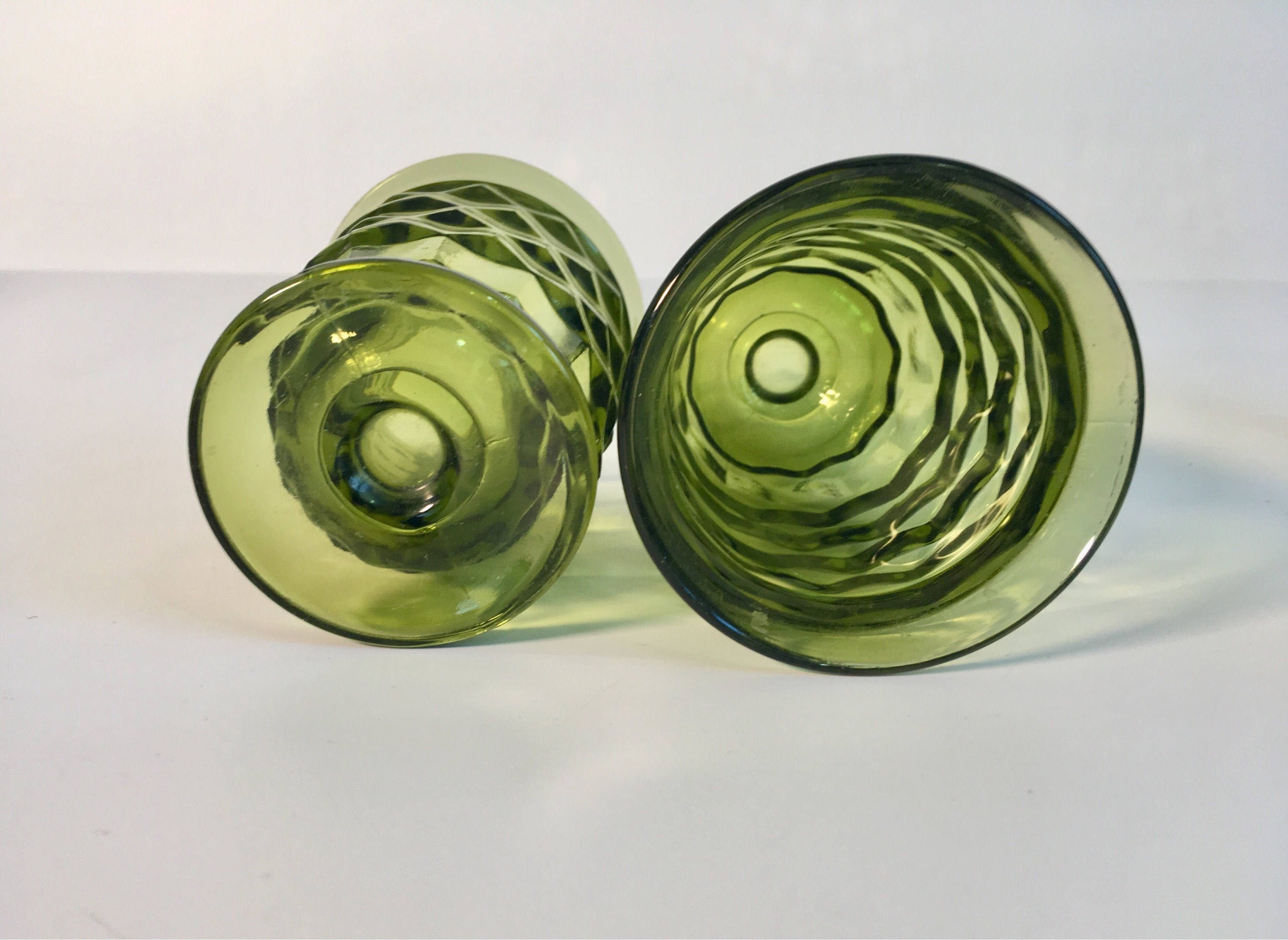 Vintage Set of 4 Whitehall Juice Glasses Green (Avocado) by Colony Heavy Juice Glasses Waffle