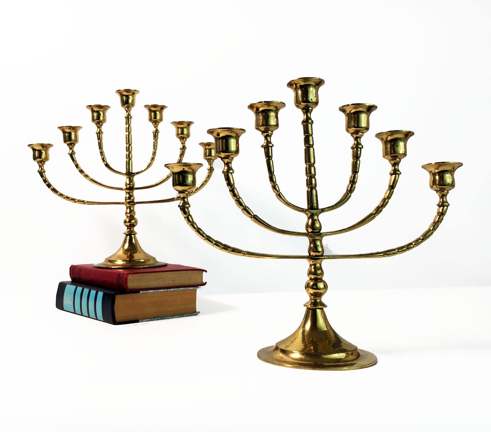 Vintage Pair of Brass Candle Holders Set of 2 7 Arm Candleabra Menorah Candlesticks