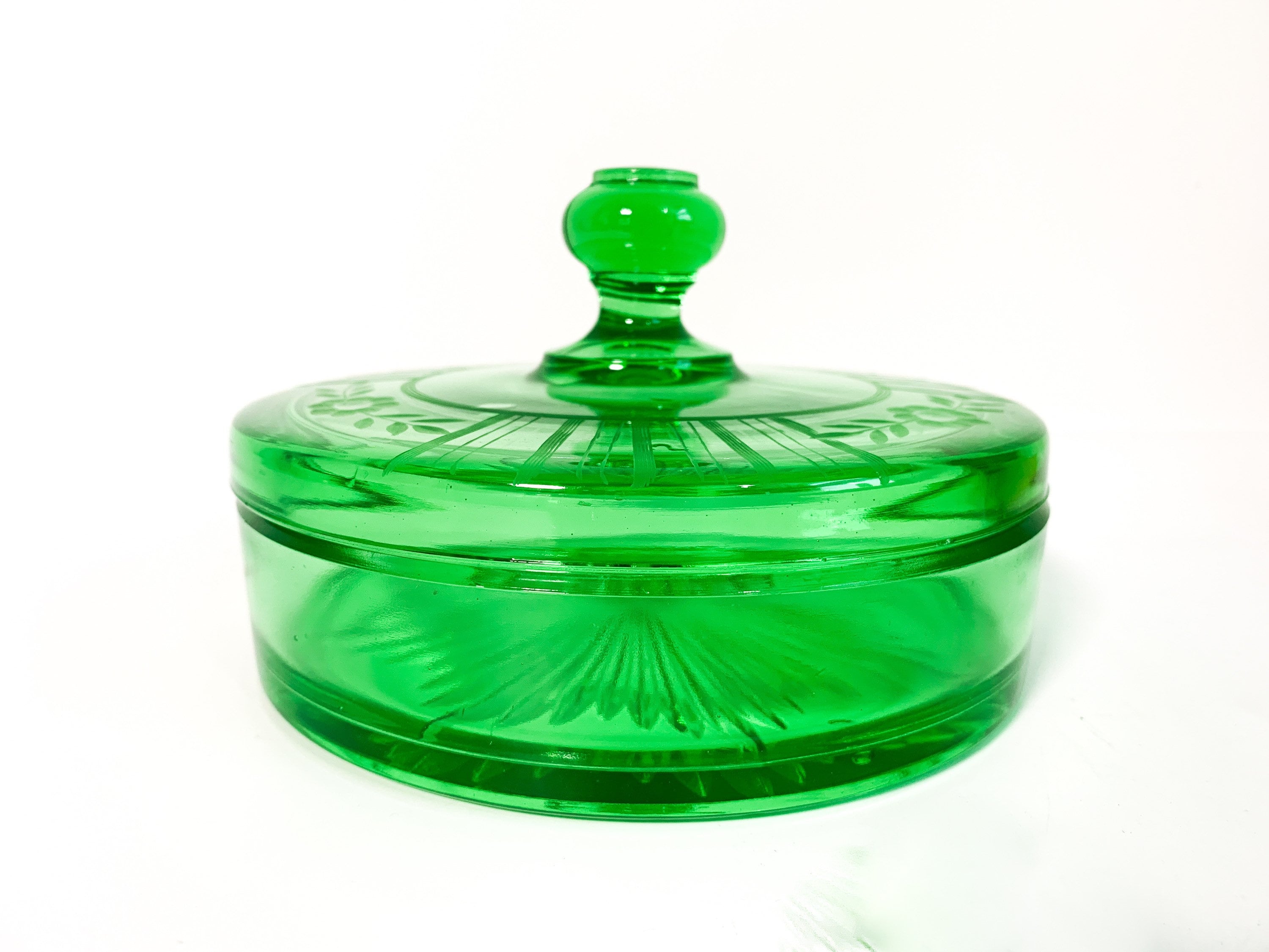 Vintage Candy Dish, Green Glass Candy Dish, Glass Candy Dish with Lid