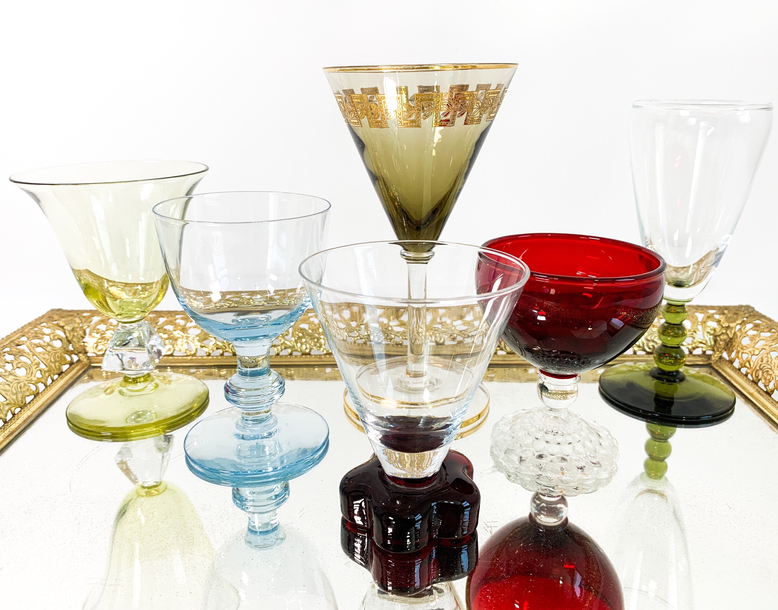 2nd Time Around Vintage Set 6 Multi Color Cocktail Liquor Glasses