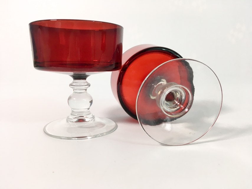Red Glass Sherbet Cup Set Sherbet Tumblers Sherbert Glass Red Glass Luminarc Cavalier Vintage Red Glass Retro Glass Red Glass