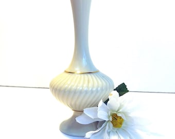 Vintage Lenox Savoy Bud Vase – White Swirl Ribbed China, Gold Trim