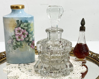 Vintage Art Deco Leaded Glass Perfume Bottle with Faceted Stopper