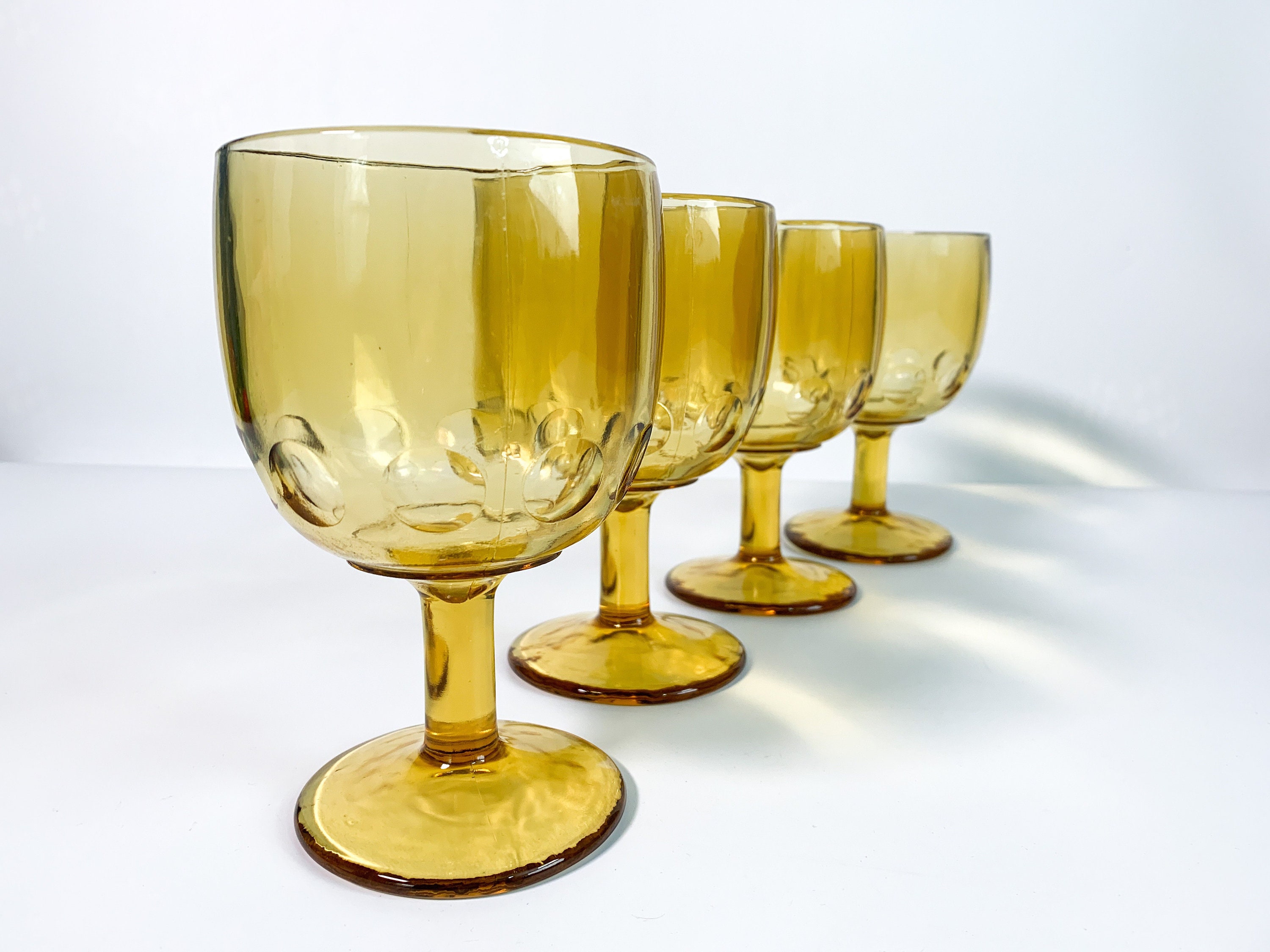 Colored Wine/water Glasses, Goblets, Vintage Style, Set of 4, Heavy Pressed  Glass 