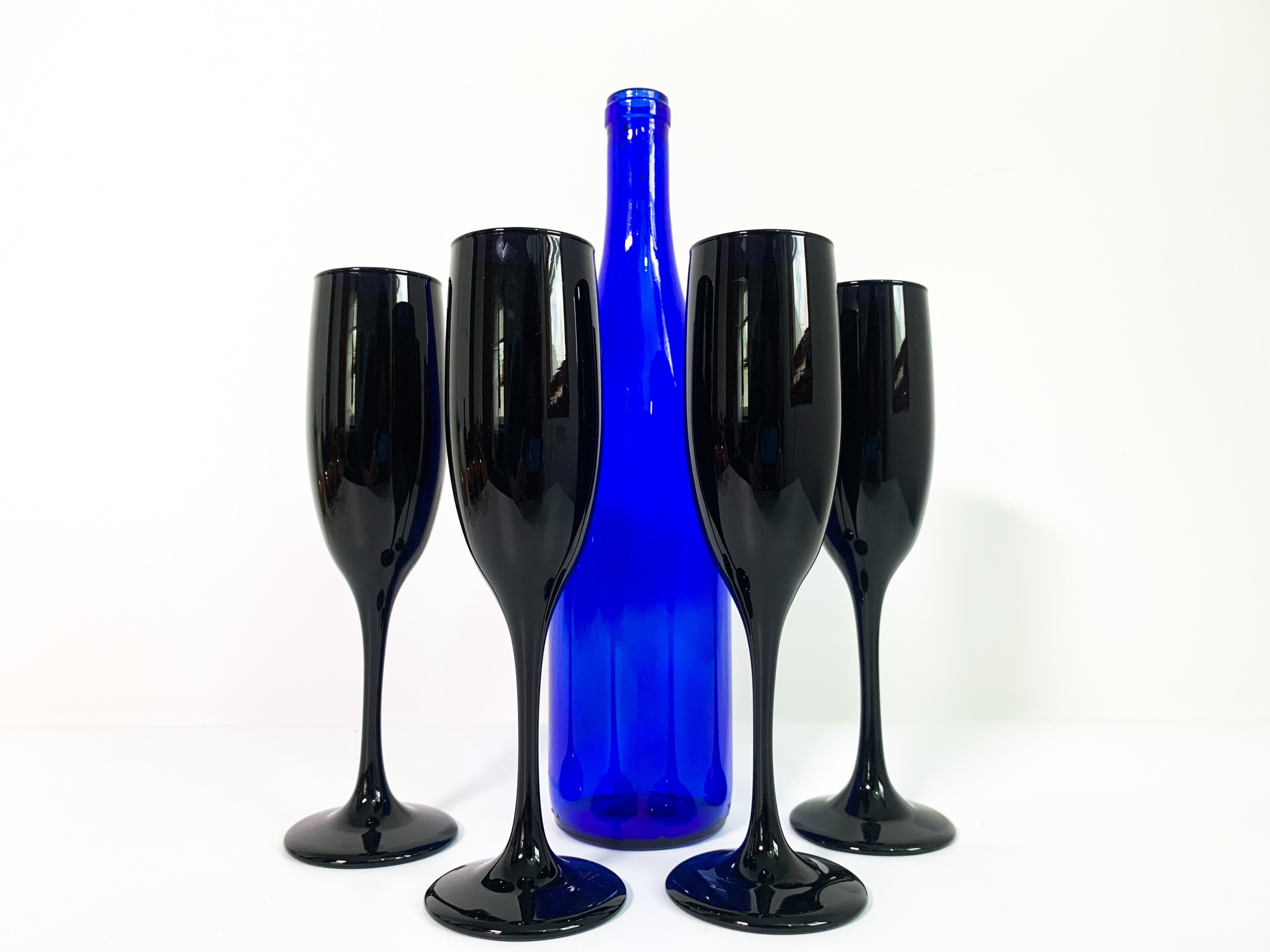 Vintage Premiere Black Champagne Flutes or Glasses by Libbey Set of 4 Vintage Black Ling Stem