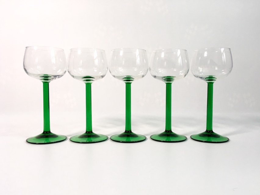 Vintage French Luminarc Green Thick Stem Wine Glasses, Set of 6 – The  Cupboard Shop NJ