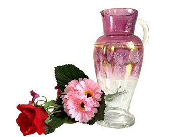 Victorian Blown Glass Pitcher: Antique Pink Enamel Design
