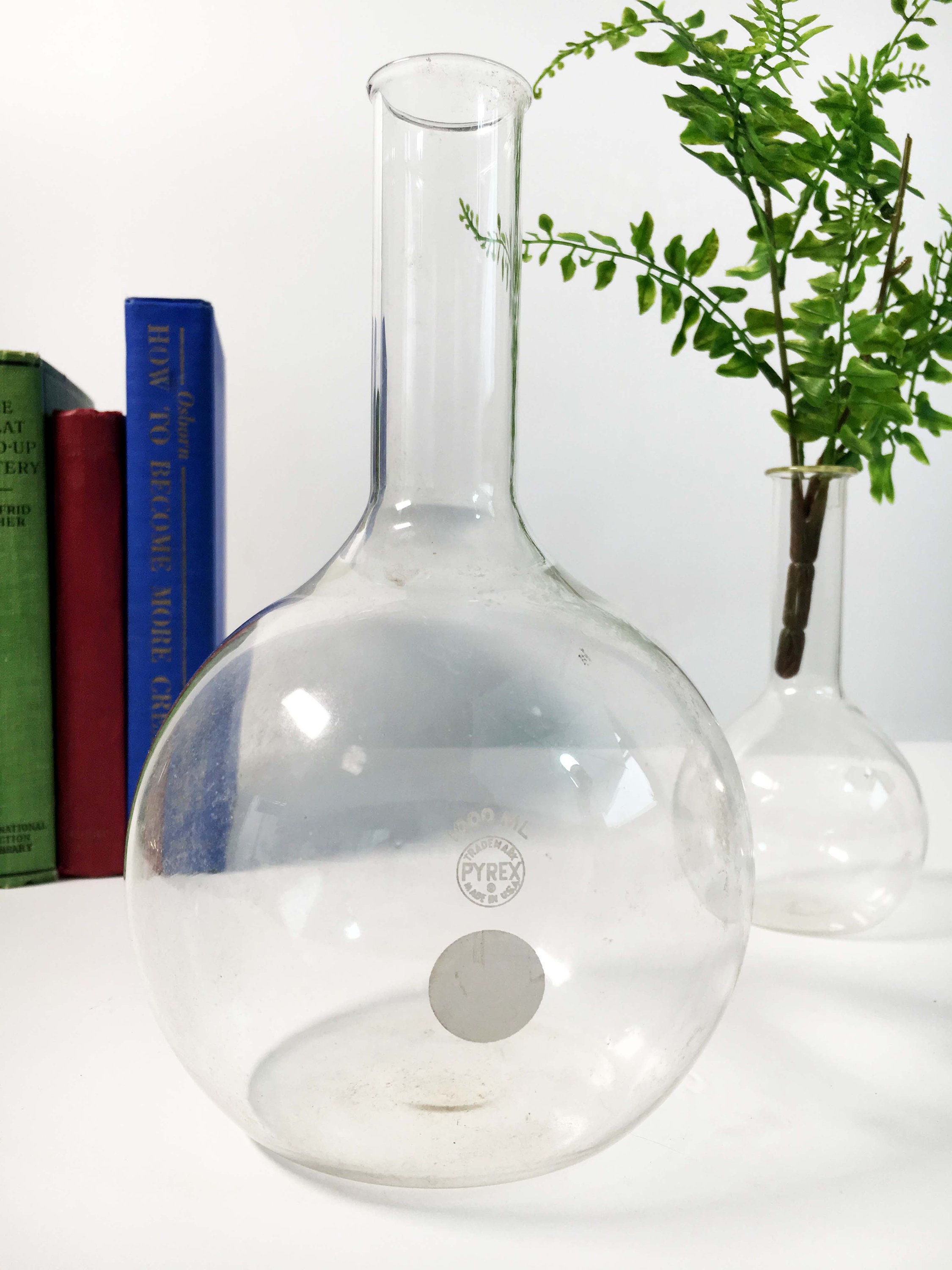Vintage Pyrex and Kimax Chemistry Lab Scientific Glass Flat Bottom Long