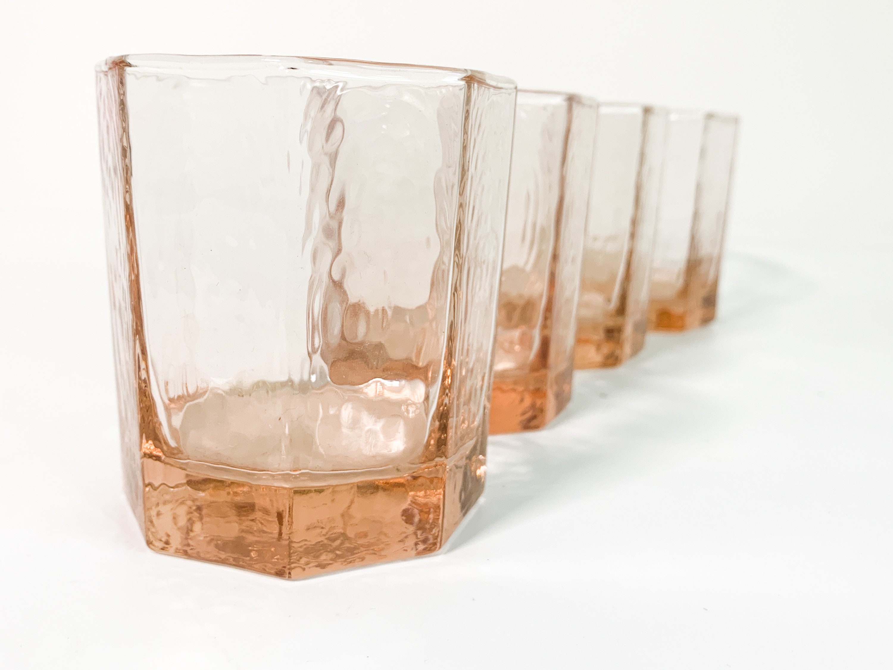 4 Pink Libbey Facets Paneled Glasses Vintage Light Pink Peach