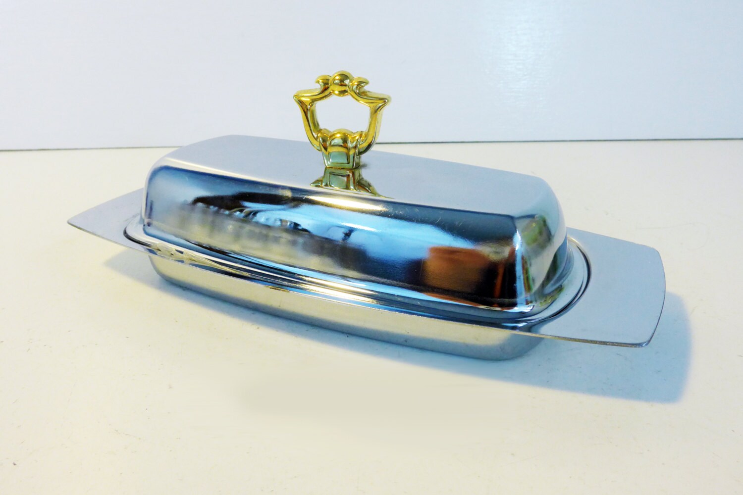 Butter Dish Vintage Kromex Butter Dish Cover & Glass Insert 3 Pc