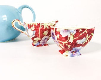 Royal Winton June Festival Pattern Ascot Straight Open Sugar & Creamer Set Serving Chintz China