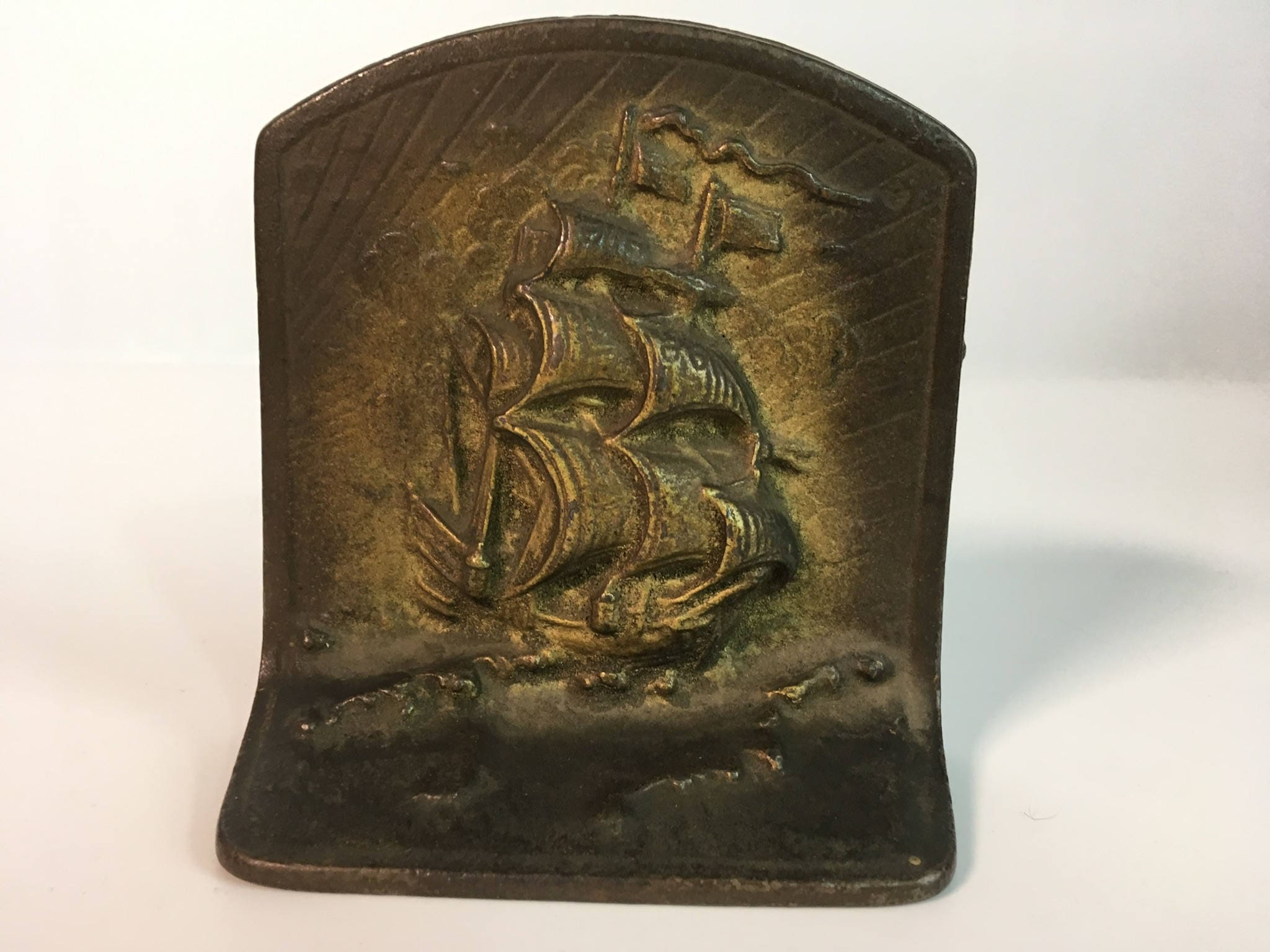 Vintage / Antique Ship Nautical Bookend Cast Metal Copper Colored
