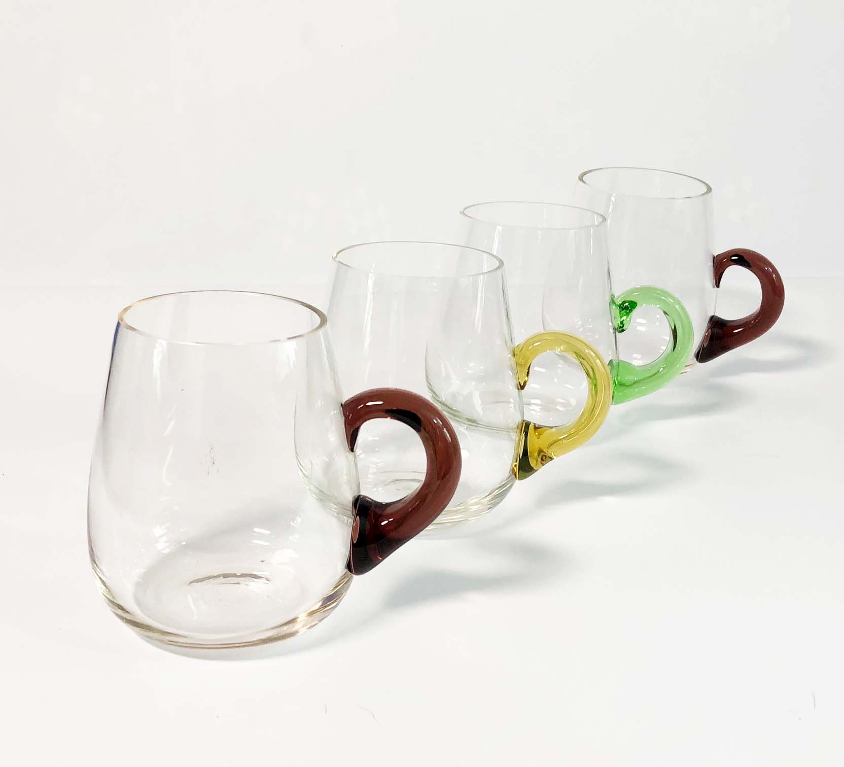 Vintage Hand Blown Glass Coffee or Beer Mugs Set of 4 Clear Handblown