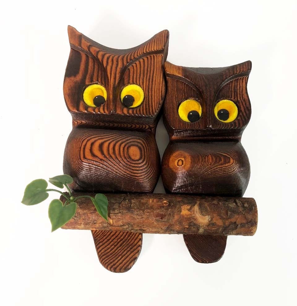 Vintage Wood Owl Green Mountain Wooden 1970s Wall Hanging Kitsch