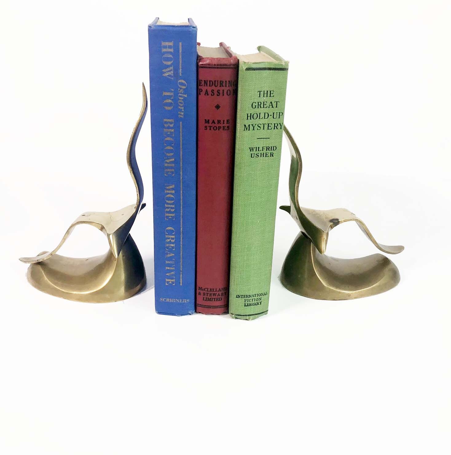 Vintage Brass Bookends Pair of Solid Brass Flying Bird Seagull 2 Vintage Brass Bookends