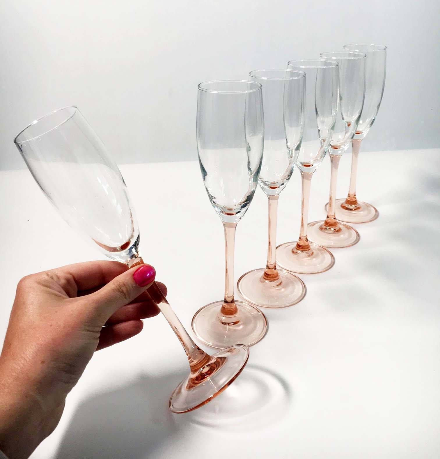 Pink Stemmed Champagne Glasses Vintage Set of 6 6 oz. each Blush