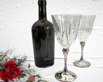Vintage Royale County Lead Crystal Wine Glasses with Silver-plate Stems - Set of Two