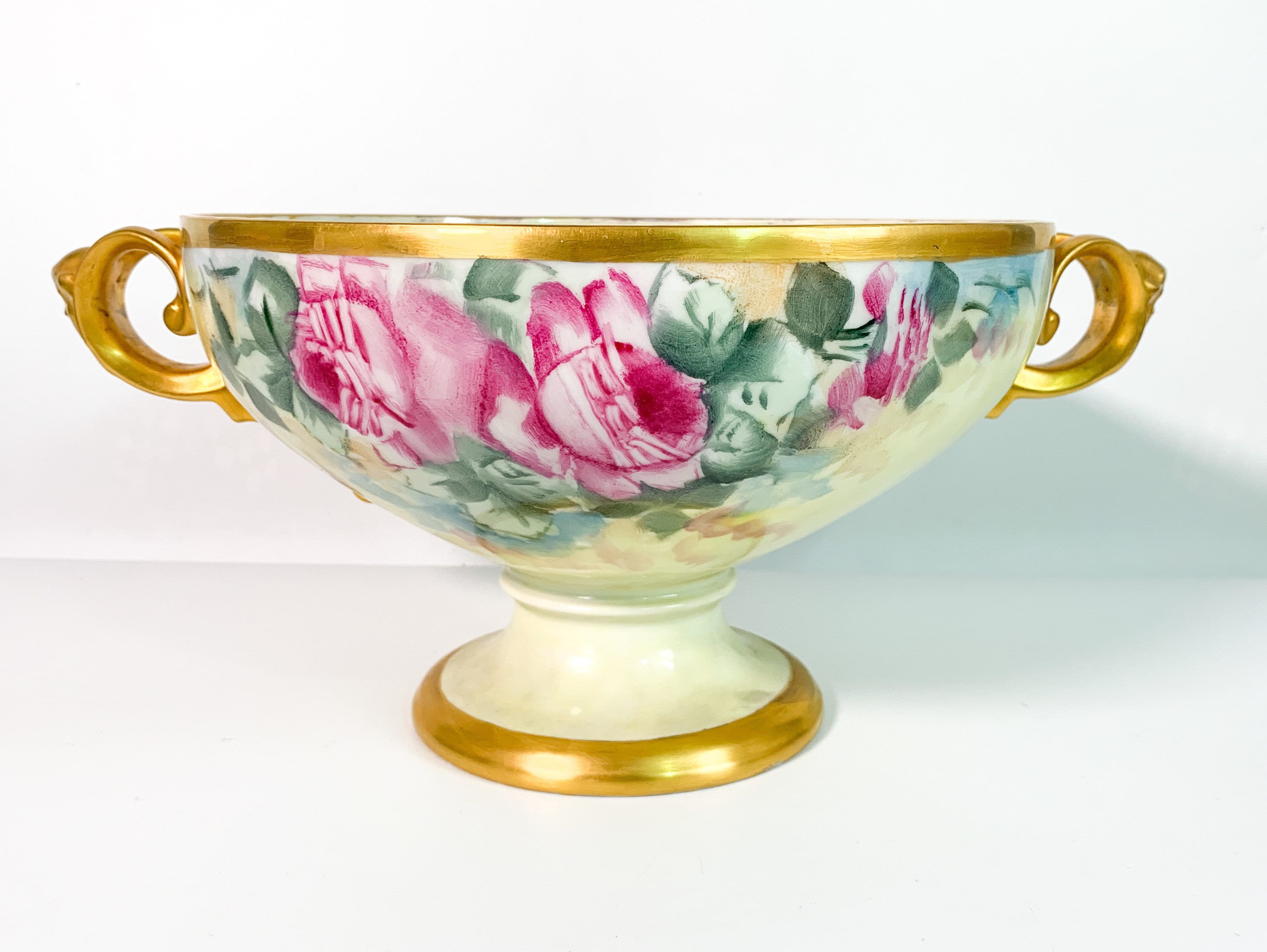 Vintage Rosenthal SELB Bavaria Ceramic Bowl w/ Handles Floral Gold Band