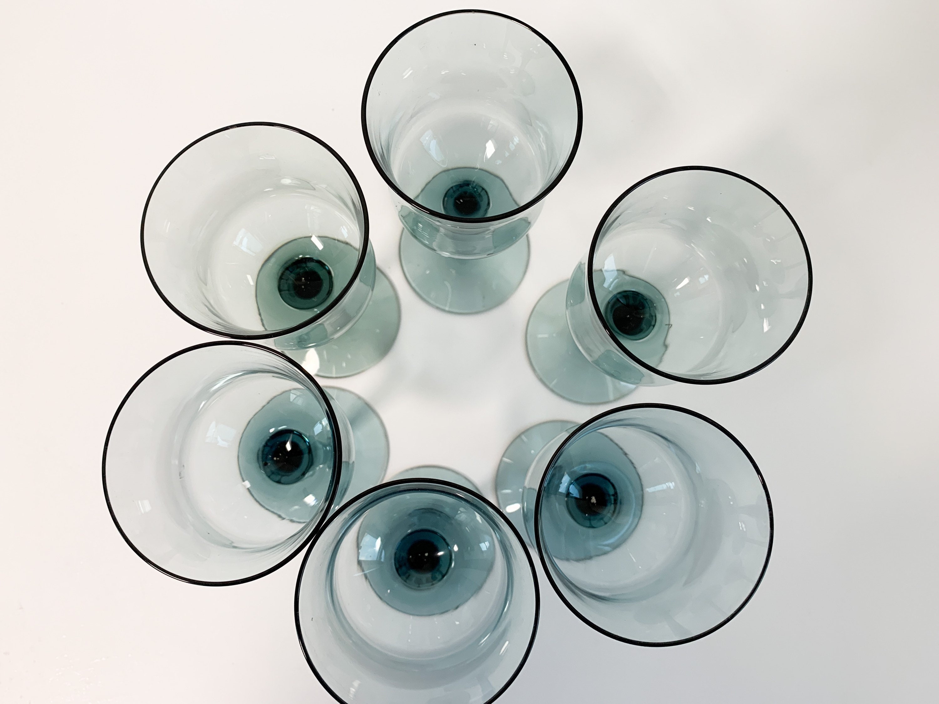 6 Vintage Small Wine Glasses - Dusty Blue Glass Barware - Set of Six ...