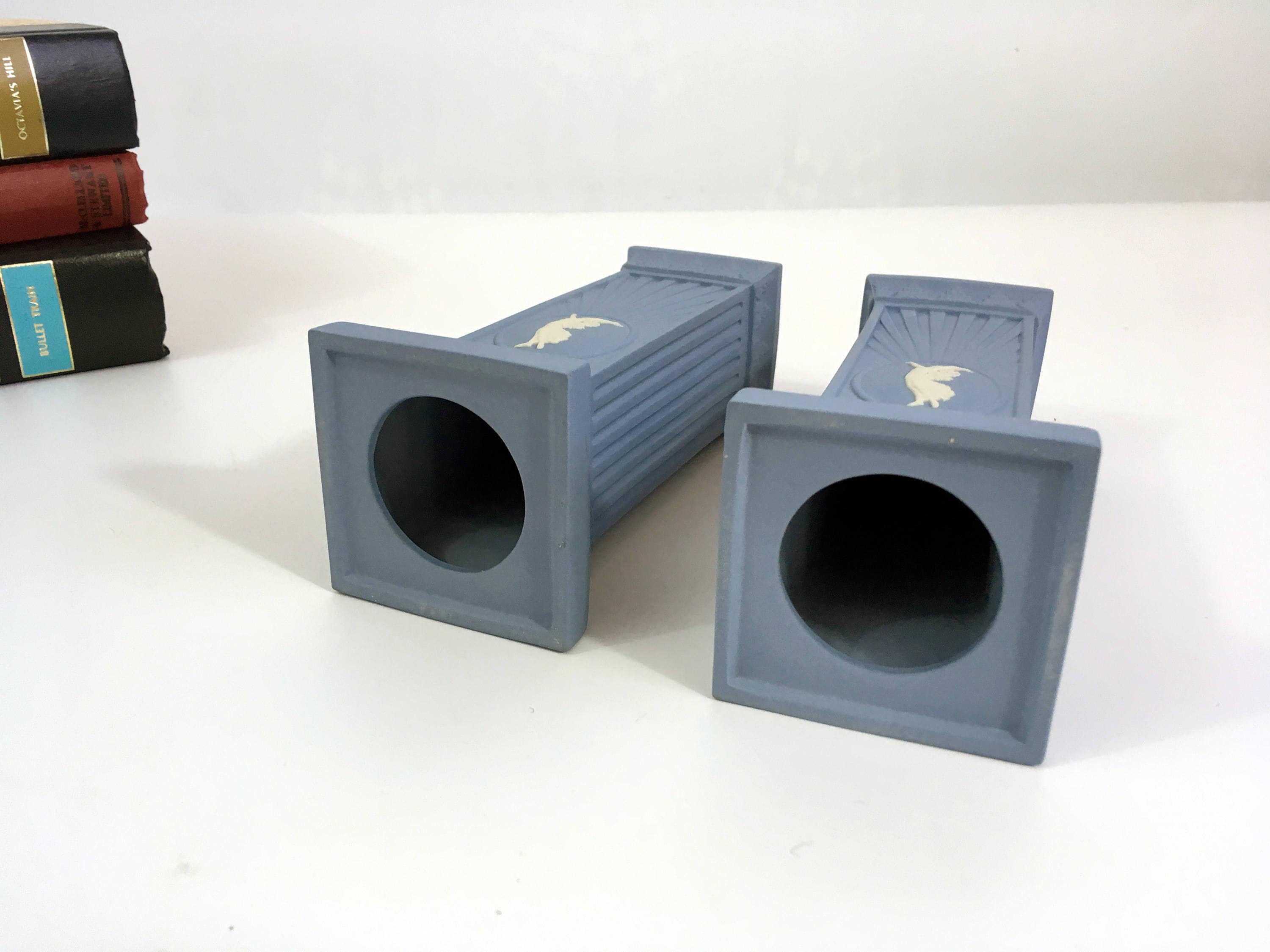 Vintage Pair Wedgwood Candle Holders 5 Candlestick Cream Color on