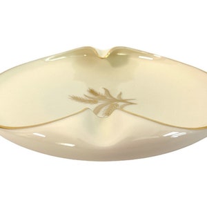 Vintage Lenox Wheat Pattern Ashtray - Off White Ceramic w/ Gold Trim - Ivory Round 2 Cigarette Rests - Retro Home Decor Tobacciana 1940-1982