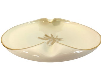 Vintage Lenox Wheat Pattern Ashtray - Off White Ceramic w/ Gold Trim - Ivory Round 2 Cigarette Rests - Retro Home Decor Tobacciana 1940-1982