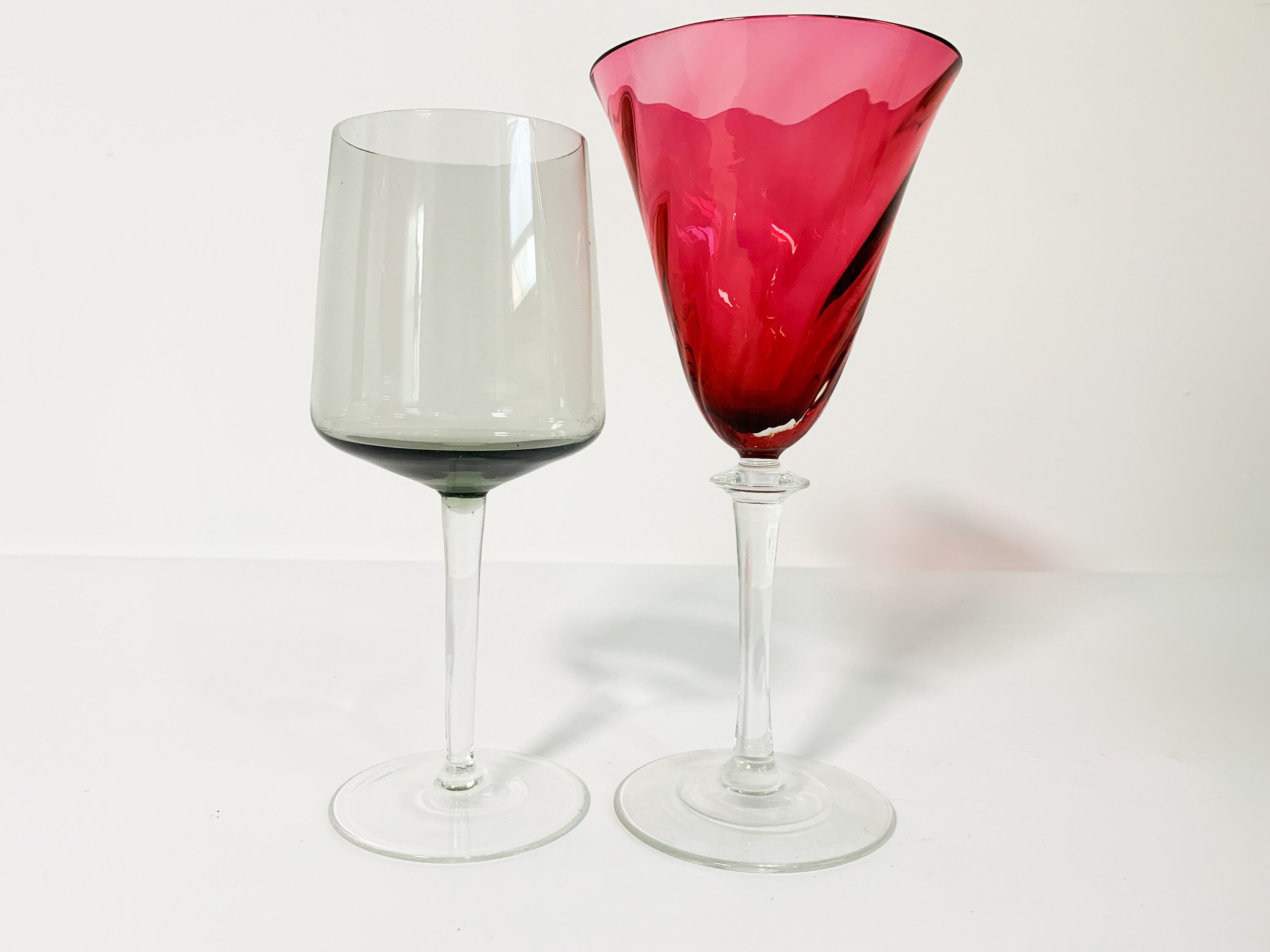 2nd Time Around Vintage Set 6 MultiColor Wine Glasses Unique Retro