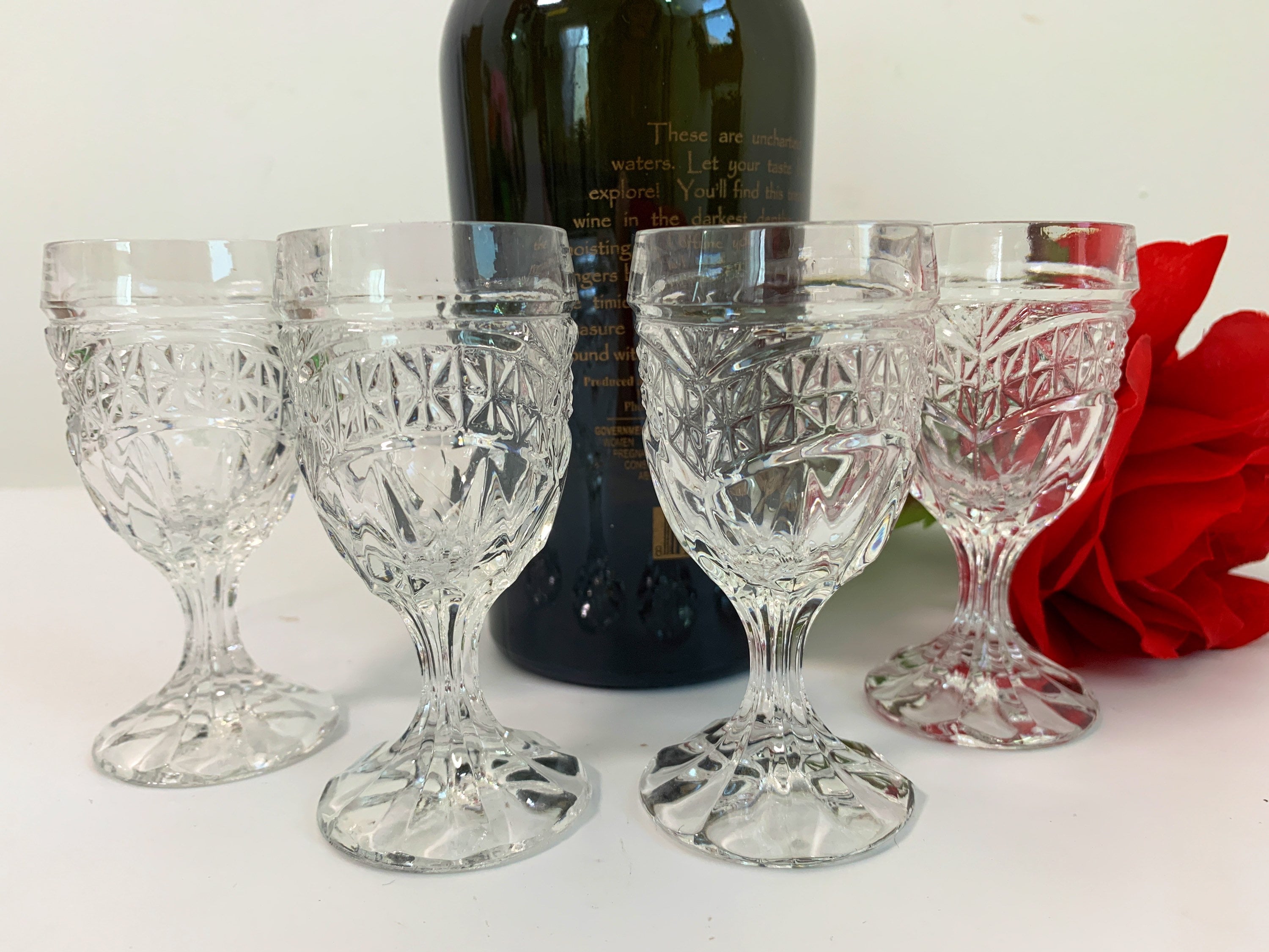 Set of 6 or 4 Vintage Cordial Glasses Small Pressed Glass Retro
